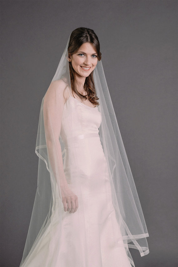 

Best Selling High Quality Luxury Real Image Wedding Veils Two Layer Satin edge Veil Bridal Accessories Without Comb, White