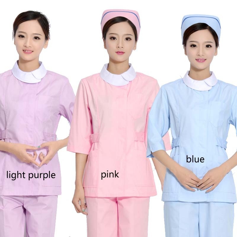 

Women 2017 new style scurbs / Fashion casual beautician work uniform Middle Sleeves Mandarin Collar Scrub Sets, Blue