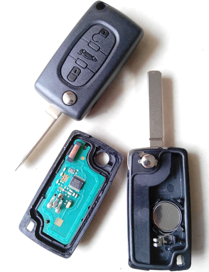 

New 3 buttons auto car remote key 433MHZ with ID46 chip flip folding remote key for peugeot citroen C3 C4 with 307 VA2 blade CE0536, Black