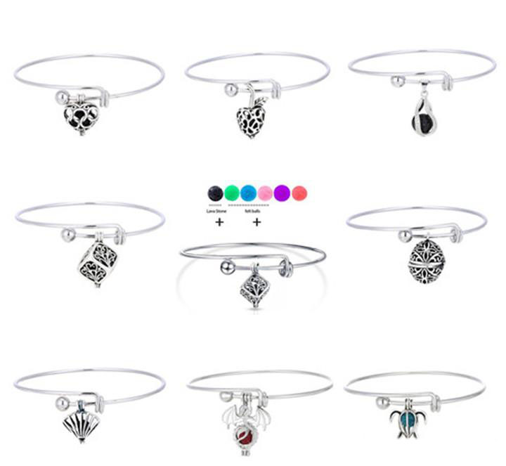 

17 Style Lave-rock Tree of Life/Heart/Apple Pendant Charm Bracelets DIY Aromatherapy Essential Oil Diffuser Bangle Natural Black Lave Bracel