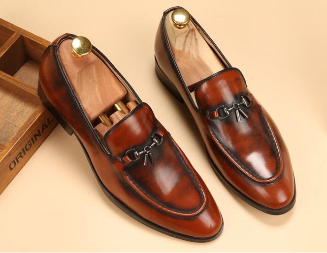 

New Platform Luxury Loafers Men Shoes Genuine Leather Fashion Flats Mens Shoes Casual Designer Size: EU38-43, Brown