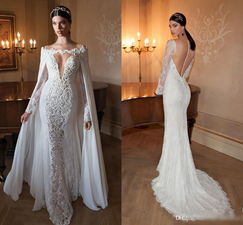 crepe long sleeve wedding dress with beaded illusion back