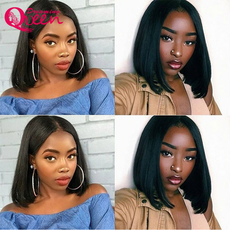 

13x4 Lace Front Human Hair Short Bob Wigs Straight Brazilian Virgin Hair 130% Density Natural Hairline Glueless Bleached Knots, Natural color