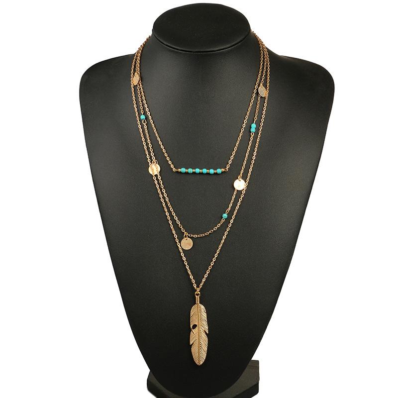 

hot sale Women Necklace Feather Statement Necklaces Pendants Vintage Jewelry Multi Layers Long Necklace Women NL579