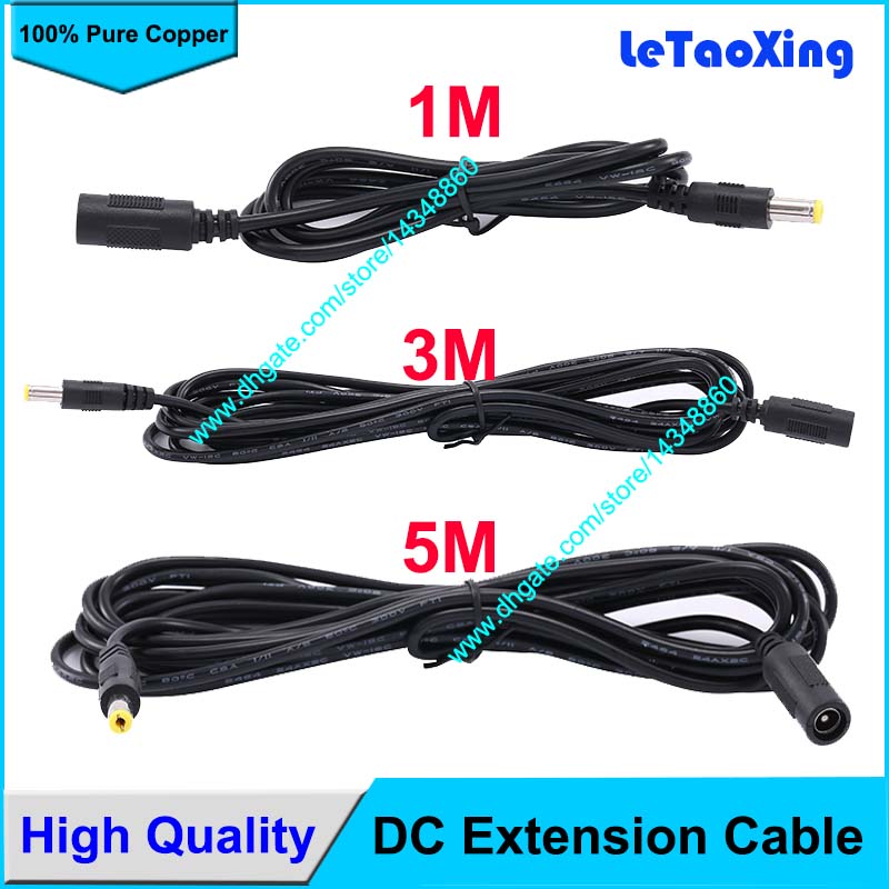 

100pcs DC Power Female to Male Plug Cable adapter DC extension cord 5 / 3 / 1 Meter 5.5mm x 2.1mm Free shipping