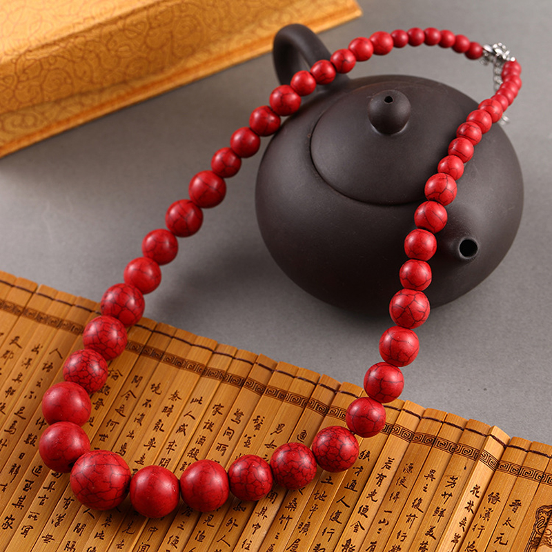 

Fashion Personality Red Turquoise Chain Necklaces Big Small Round Stone Beaded Necklace for Women Statement Choker Jewelry