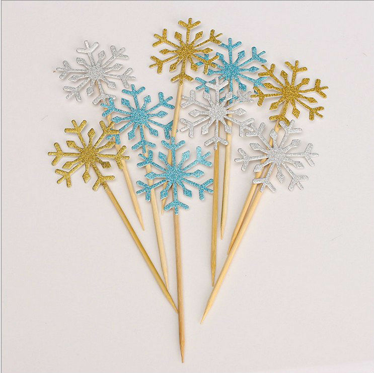 

Silver/Blue/Gold Snowflake Cake Topper Cupcake Topper Cake Decortaion Christmas Party Supplies 100pcs/lot DEC065