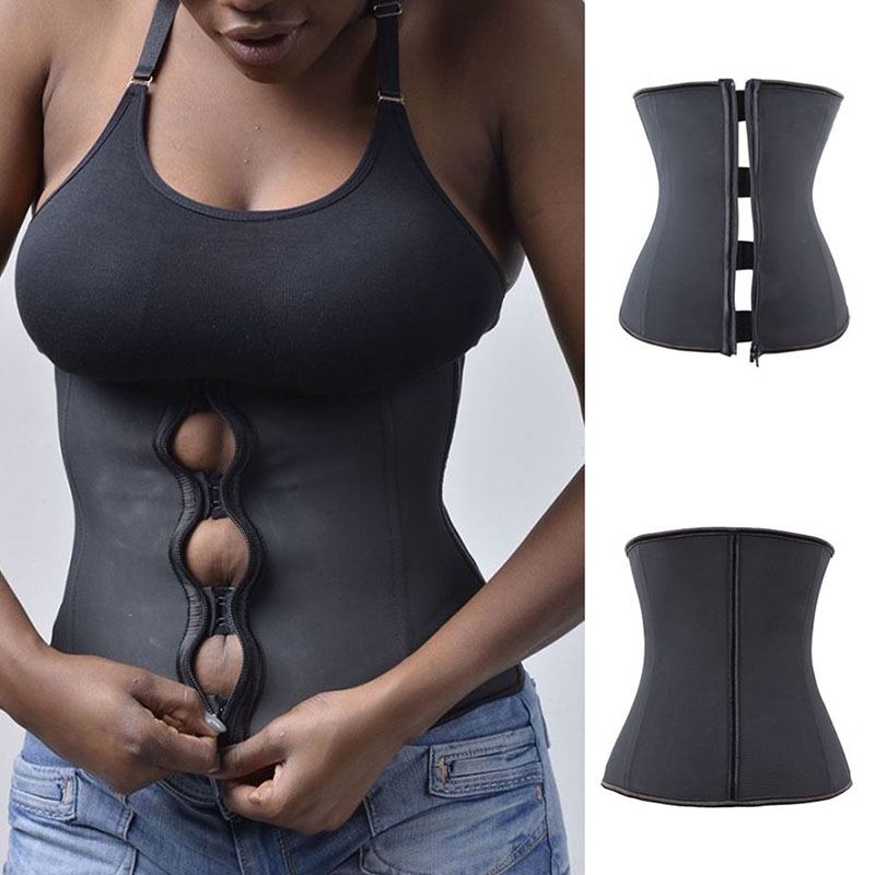 

Wholesale-2016 New Rubber Zipper Shapewear 4 rows of Buttons Reinforcing Latex Corset Body Sculpting Waist Abdomen Seamless Q3387, Black