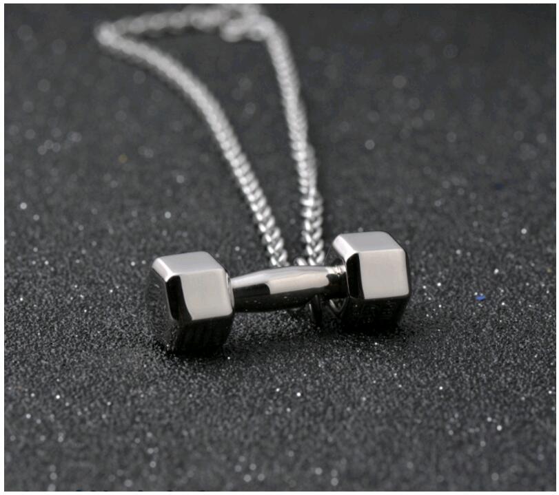 

Men Jewelry Titanium Stainless Steel Dumbbell Pendant Necklaces New Fashion Barbell Pendants for Mens O chain 1 piece wholesale