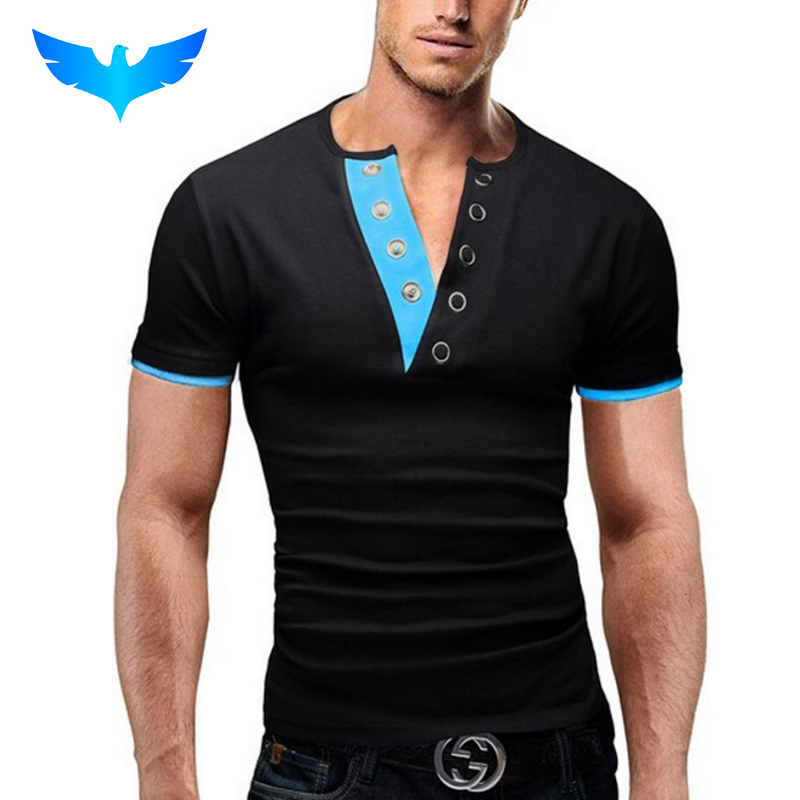 QINGYU Marques Polo Homme V-Neck Hommes 2017 Chemise Casual Hommes Camisa Bleu Polos Hombre Solide Manga Corta Mode Marca XXL QSP q171136