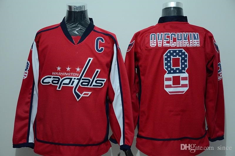 2016 New Brand Remise Hommes Washington Capitals 8 ovechkin rouge USA Drapeau Mode Jersey Hockey Hockey Chandails, Meilleure Qualité, Bas Prix