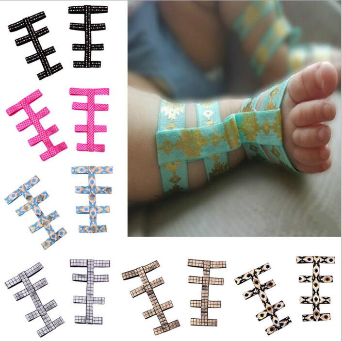 

Baby Barefoot Gladiator Sandals Infant Geometric Sandals Girls Summer Elastic Stretch Decoration Newborn Photo Prop Foot Accessories B2826, Mixed colors