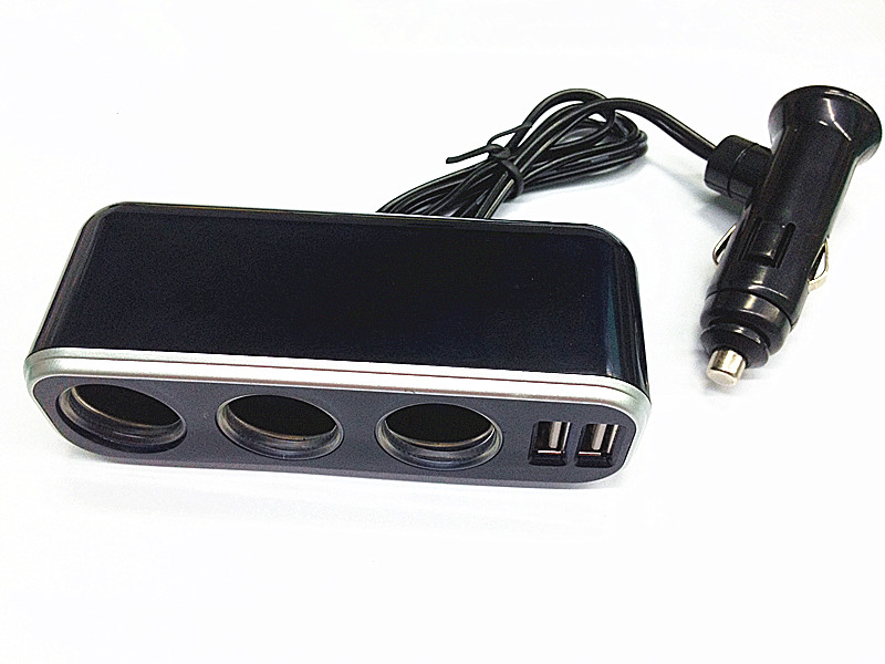 

Three way Car Cigarette Lighter Socket Splitter with double USB 5V 3.1A, Black