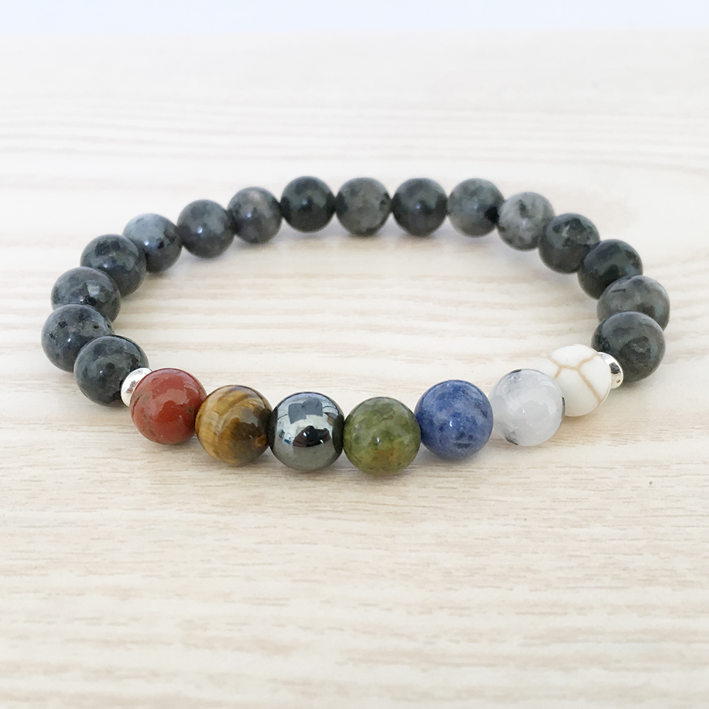 SN1011 Bracelet 7 chakras fait à la main, énergie de guérison, perles Mala, Bracelet de méditation, photo jaspe, bijoux en pierre naturelle
