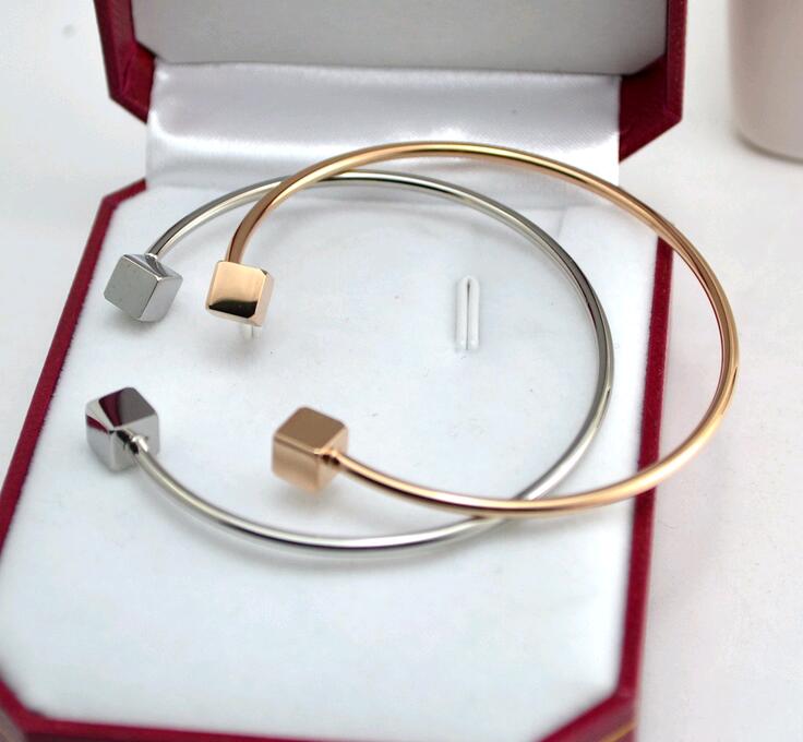 

18K Rose Gold Plated Cubic Cuff Bangle Bracelets 316 Titanium Steel Blanks Vacuum Korean Style Bangles for Women Fashion Jewelry