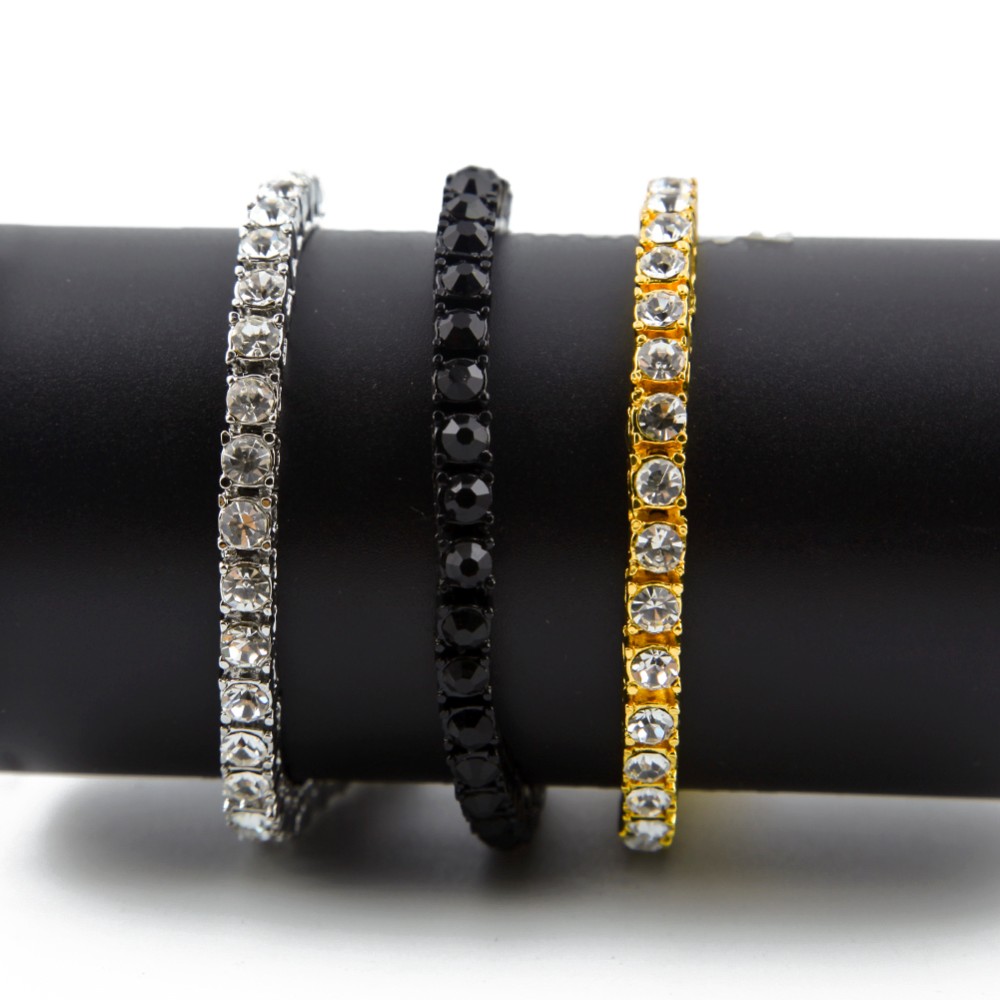 

7/8/9inches Men Iced Out 1 Row Rhinestones Bracelet Men Hip Hop Style Clear Simulated Diamond Bangles HQ