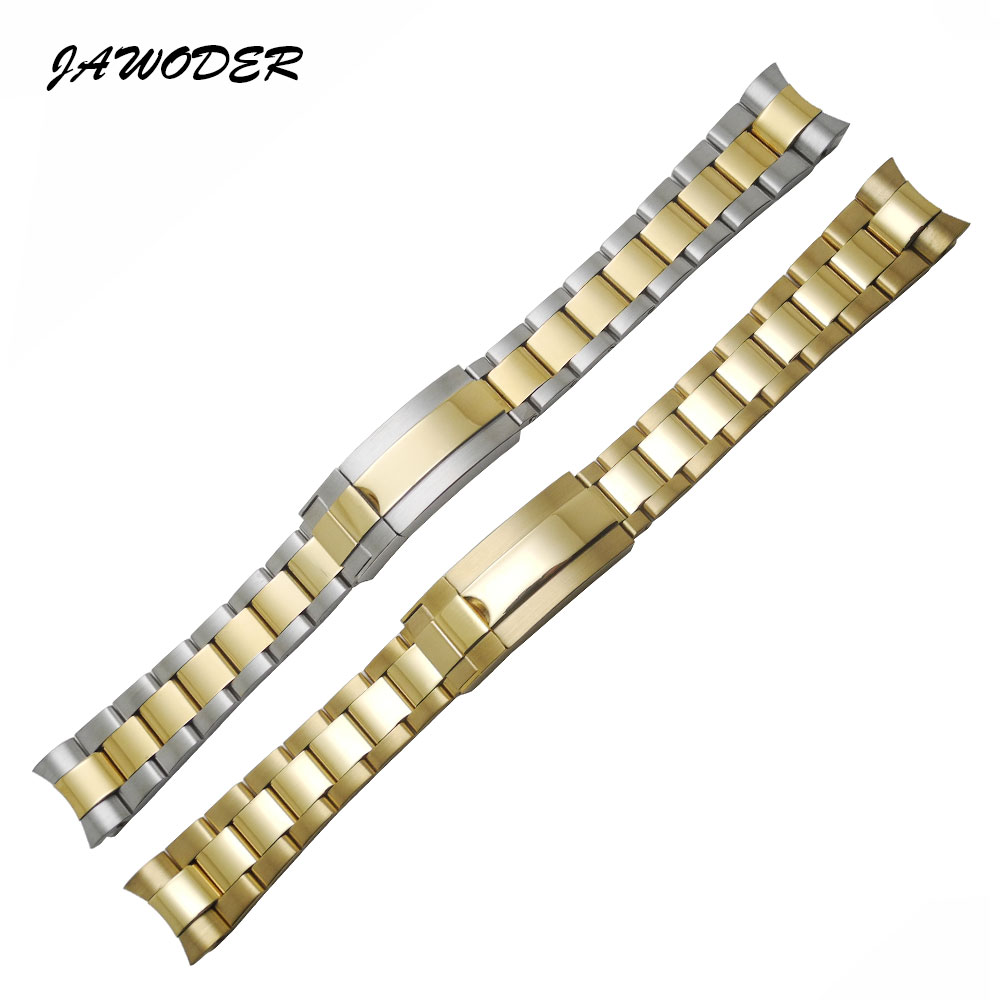 

JAWODER Watchband 20mm Gold Intermediate Polishig New Men Curved End Stainless Steel Watch Band Strap Bracelet for Rolex Submariner Gmt