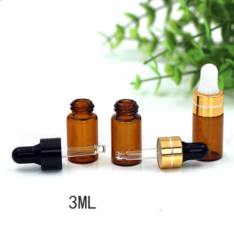 

Wholesale 500pcs 3ml Amber And Clear Glass Dropper Bottles w/Black Gold Silver Cap Essential oil bottles, 3CC Small Perfume vials