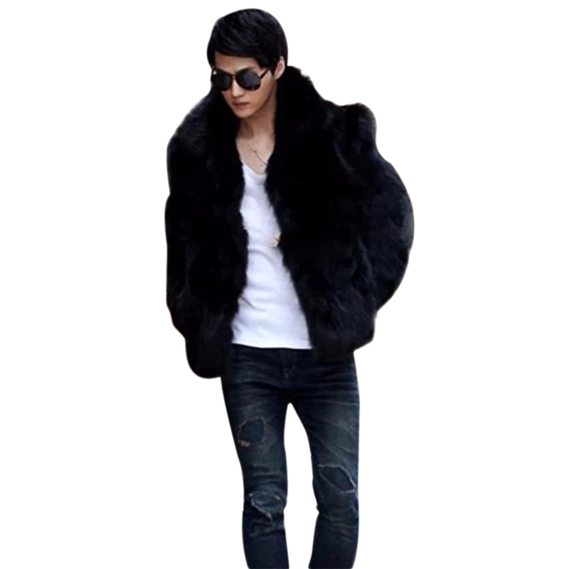 

Fall-2016 Mens Fashion Solid Vetement Homme Faux Fox Fur Coat Casual Warm Jacket Outwear Autumn Winter Style Plus Size -3XL, Coffee