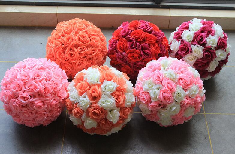 

Free shipping 15 Inch Wedding silk Pomander Kissing Ball flower ball decorate flower artificial flower for wedding garden market decoration