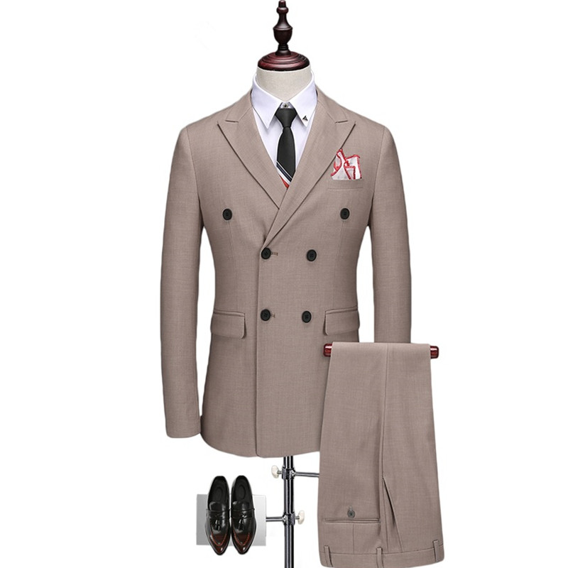 

new mens casual suit pioneer double breasted wedding business slim fit suit tuxedo mens 3piece suit, Khaki