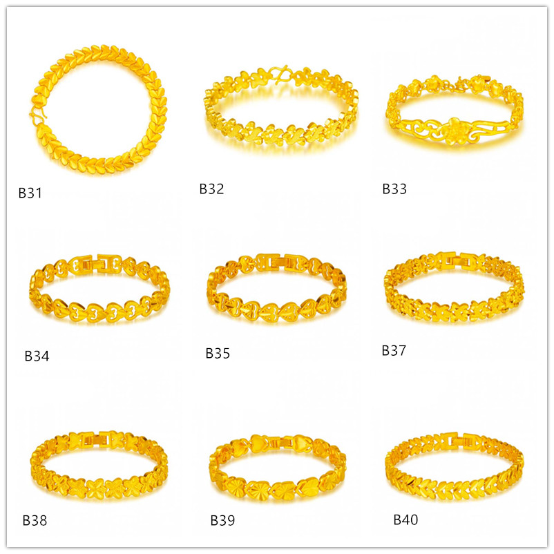 

Wholesale fashion women's 24k gold plate Bracelets 8 pieces a lot mixed style,Peach blossom apple heart yellow gold plated chain Bracelet DFMKB6