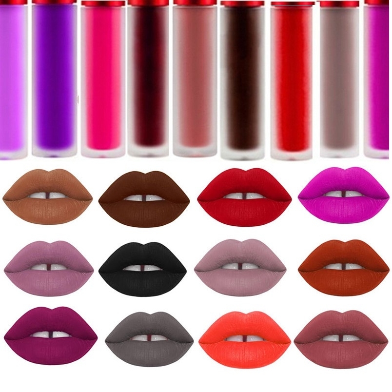 

Wholesale-20 Colors Maquiagem Cosmetics Makeup Lip Gloss Long Lasting Waterproof Easy to Wear Liquid Matte Lipstick A0301, Random