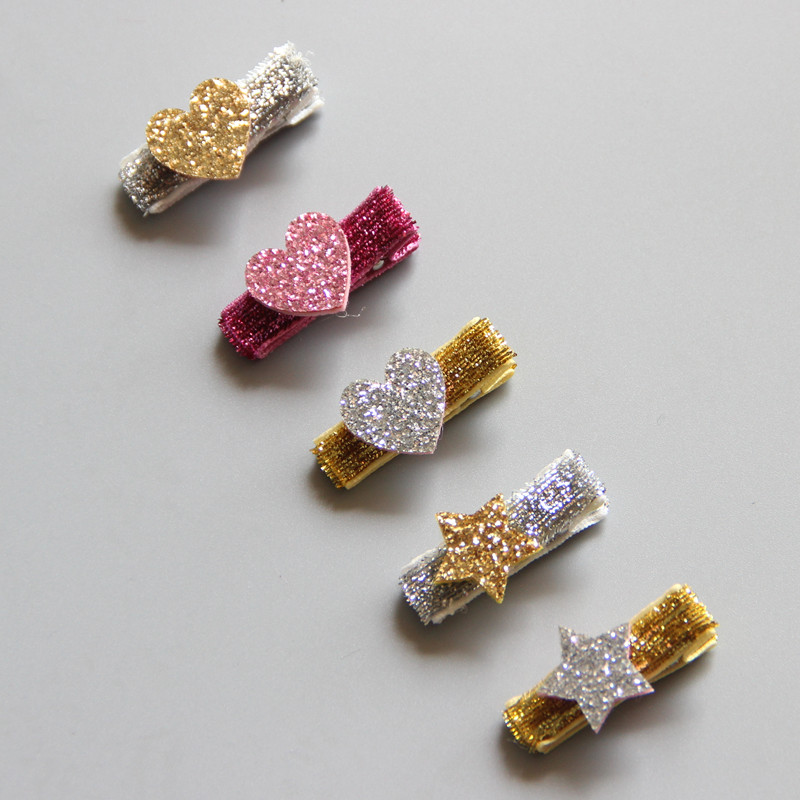 

Wholesale 50pcs Fashion Cute Glitter Star Hairpins Solid Heart Barrettes Princess Headware Boutique Hair Accessories for Baby Girls, Multi-color
