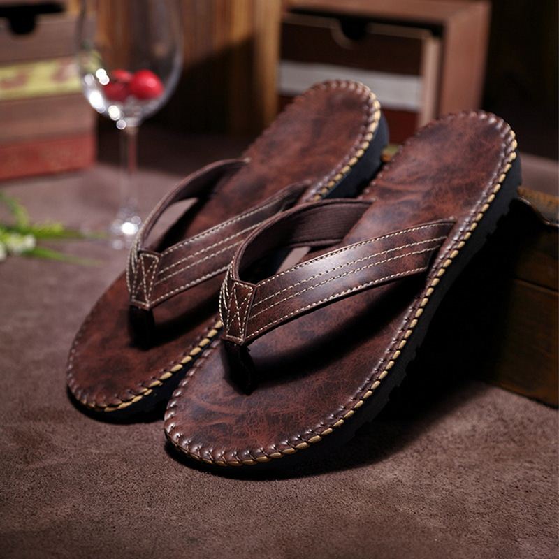 

Explosion Models Summer Leisure Man Flip Flops Korean Air Slip Beach Pinch Soft Soled Slippers Men's Summer Shoes, Khaki