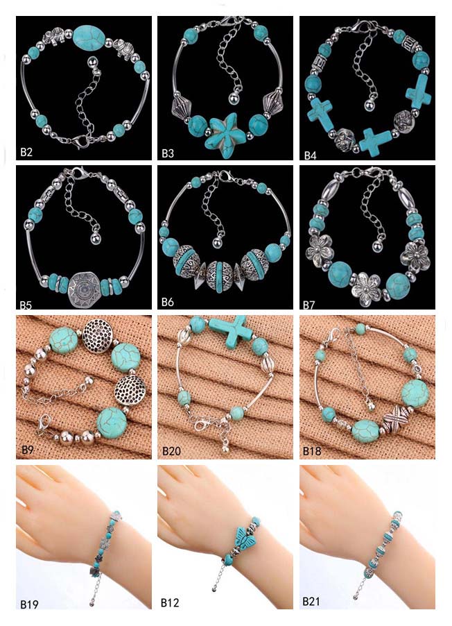 

Star bead European Beads Charm Bracelets 12 pieces a lot mixed style women's DIY Tibetan silver turquoise bracelet GTTQB2