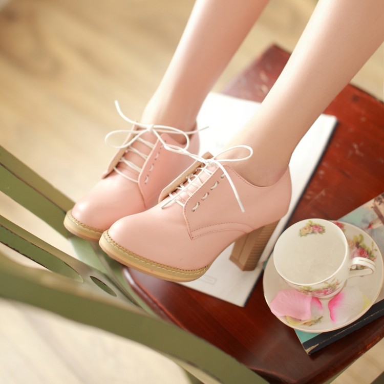 

Rough documentary shoes 2016 new spring British style shoes Korean lace pumps nude female student shoes, Pink