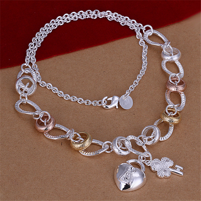 

Dichroic insets heart lock hanging flower necklace sterling silver plate necklace STSN212,fashion 925 silver Chains necklace factory