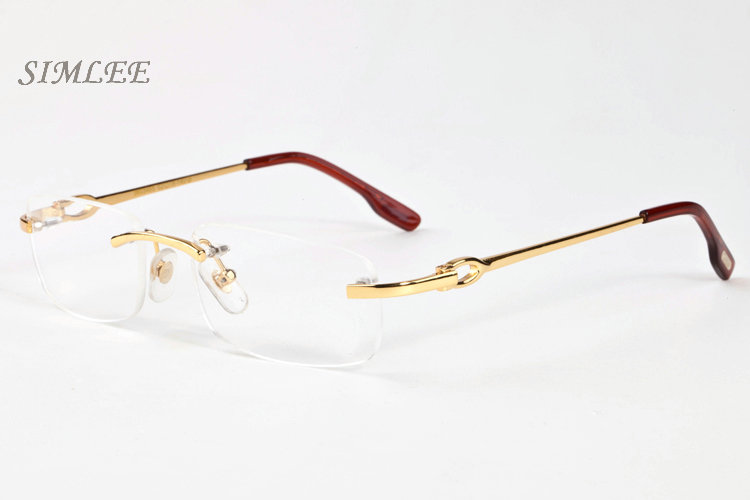 

luxury men buffalo horn glasses 2018 women brand sunglasses rimless gold silver mental frame clear lenses eyewear with box lunettes