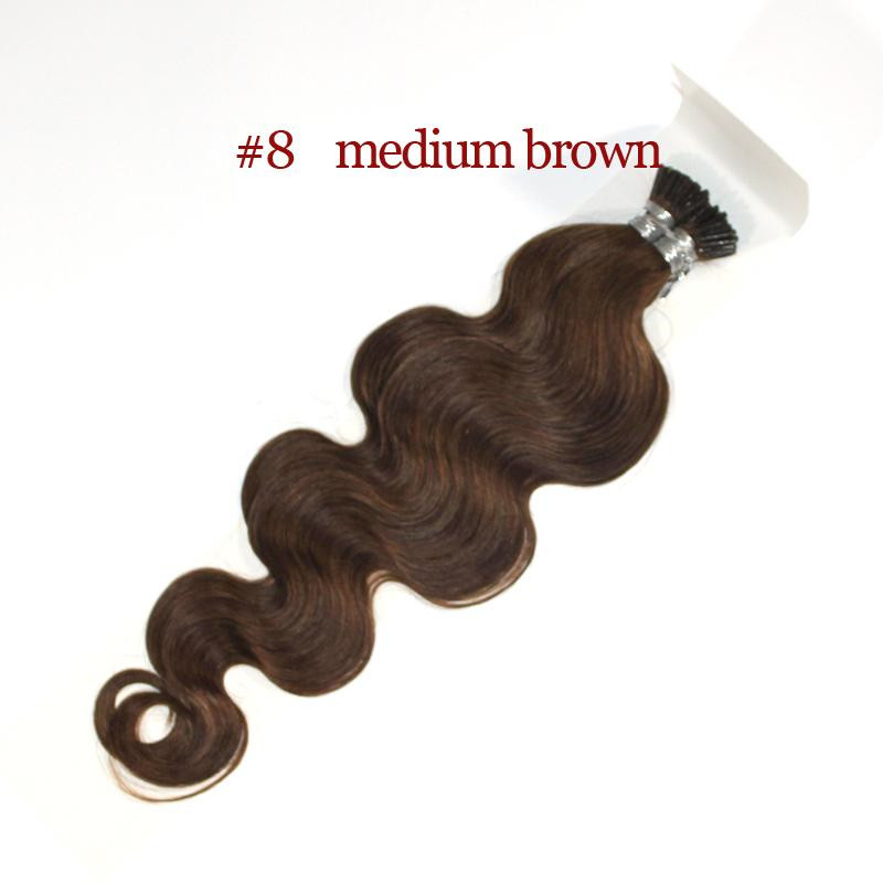 

18''-24'' 1g strand nice color body wave i tip hair extensions 100s Color 1# 4# 8# 27# 100% remy human fusion hair