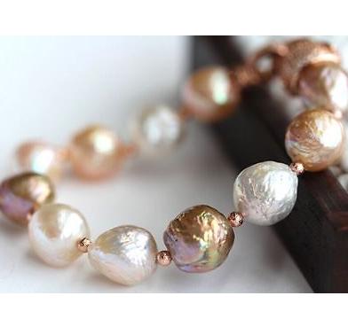 

12mm Beaded Bracelets Natural Multicolor Pearl Bracelet 7.5-8inch Gold Clasp