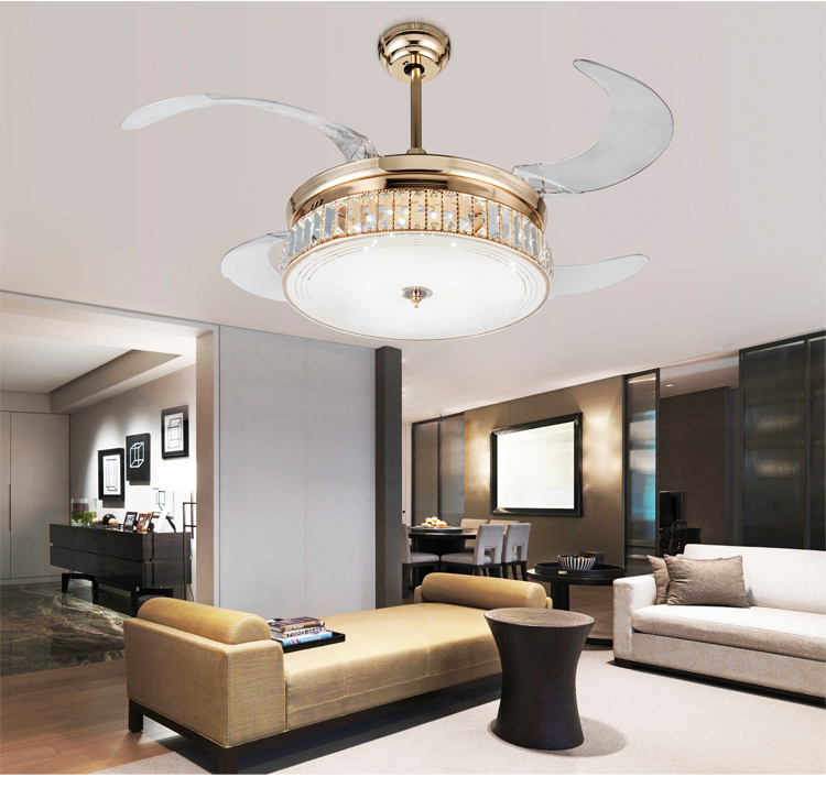 

LED crystal folding fan lamp crystal ceiling light modern minimalist living room dining room bedroom ceiling fan lights 42inch