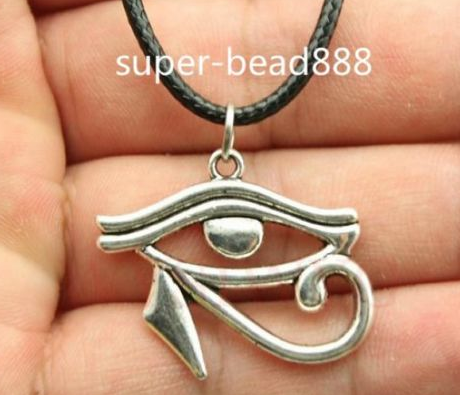 

Hot Sell! 20pcs/lot Tibetan Silver Rah Egypt Eye Of Horus Egyptian Necklace Choker charms Pendant Black Leather Necklace