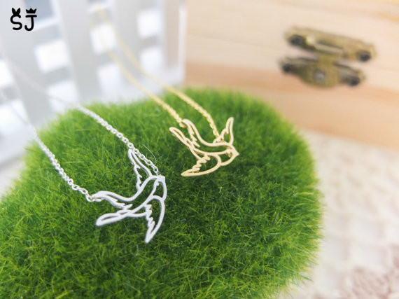 

10PCS- B025 Gold Silver Lovely Origami Swallow Bracelet Animal Paper Bird Bracelets Cute Wild Dove flying Birds Bracelet