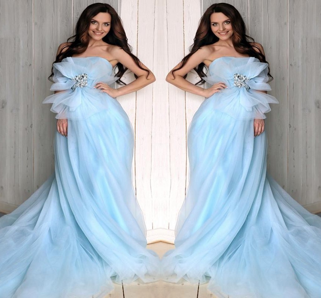 

Designer Photograph Evening Dresses Princess With Bow Crystals Blue Prom Dress 2016 Bridal Gown Robe De Mariage Free Shipping, Royal blue