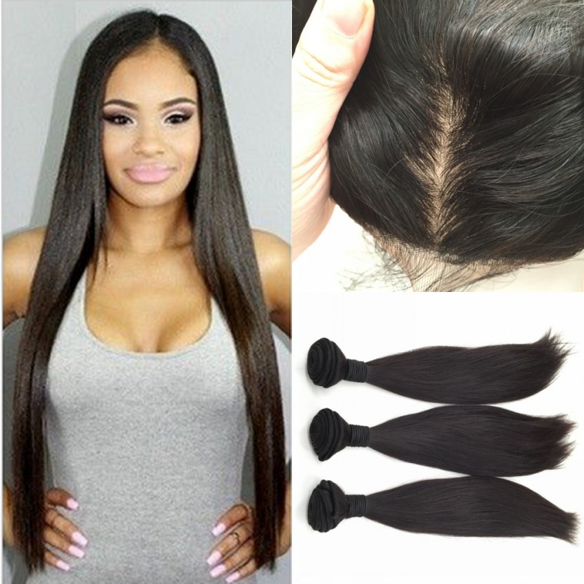 

Silk Based Full Frontal Lace Closure 13*4 With Bundles Indian Virgin Hair With Ear to Ear Silk Top Lace Frontal, Black