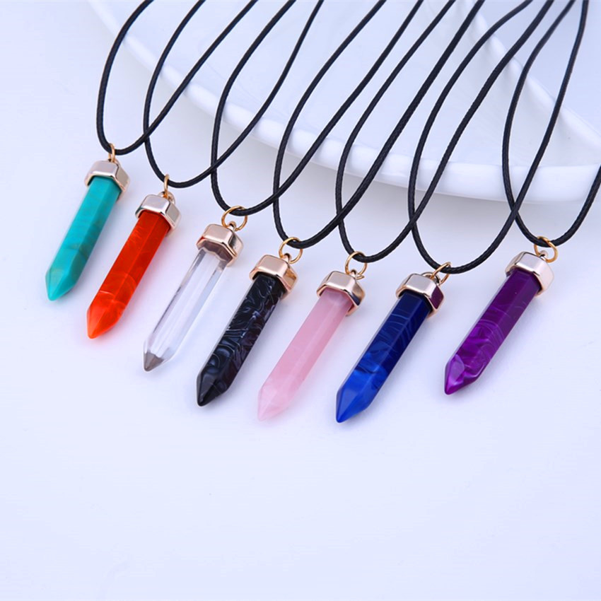 

Fashion Bullet Shape Natural Stone Pendant necklaces Hexagonal Prism Quartz turquoise Crystal gems Jewelry for women men Gold/Silver