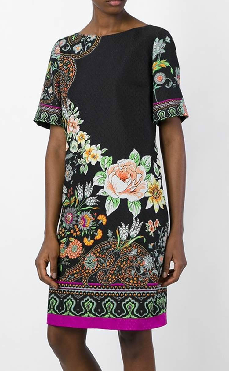 

Vintage Print Women Sheath Dress Short Sleeve Jacquard Mini Dresses 064A632, As pictures
