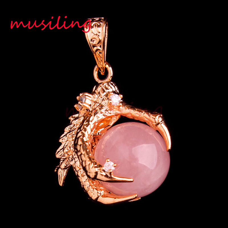 

16mm Beads Natural Stone Dragon Claw Pendulum Pendants Necklace Amethyst Opal Crystal Quartz etc Gold Plated Reiki Charms Men Amulet Jewelry