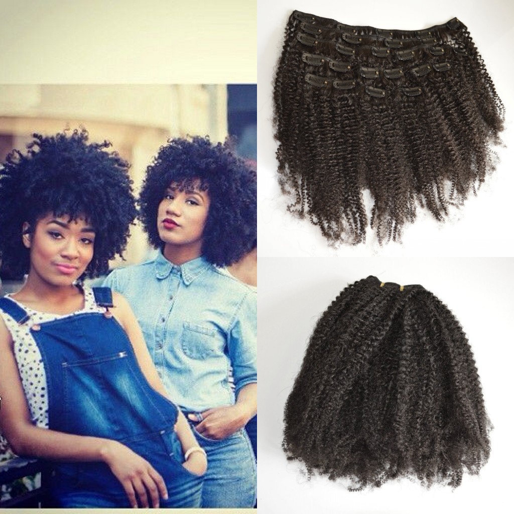 

8"-24" Mongolian Virgin Remy Hair afro kinky curly Clips In Human Hair Extensions Full head 7pcs Set 120g G-EASY