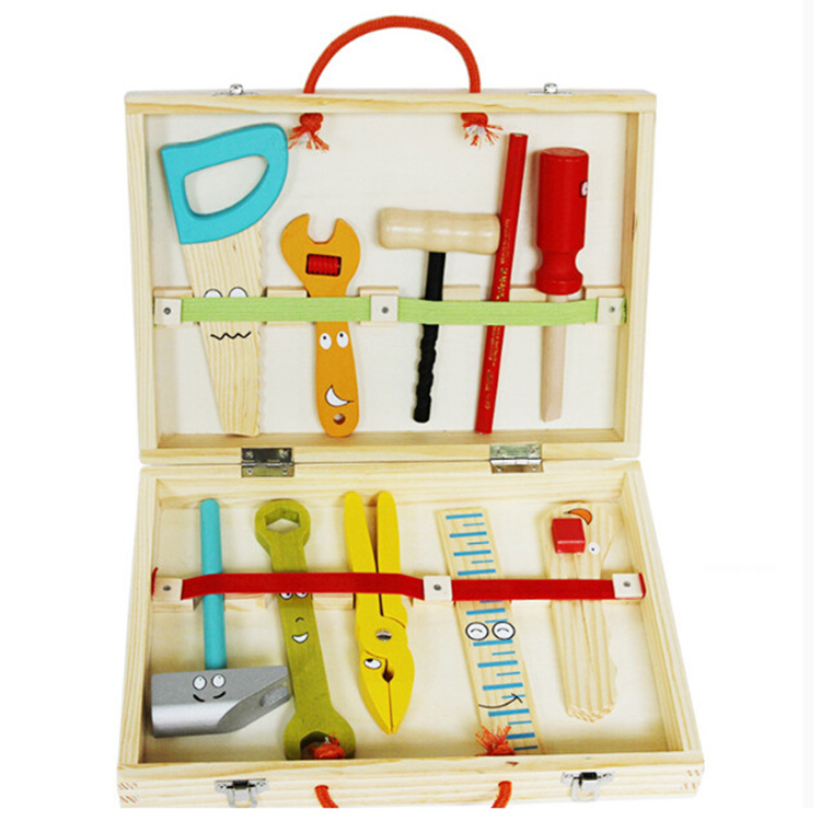 caja de herramientas de madera para niños