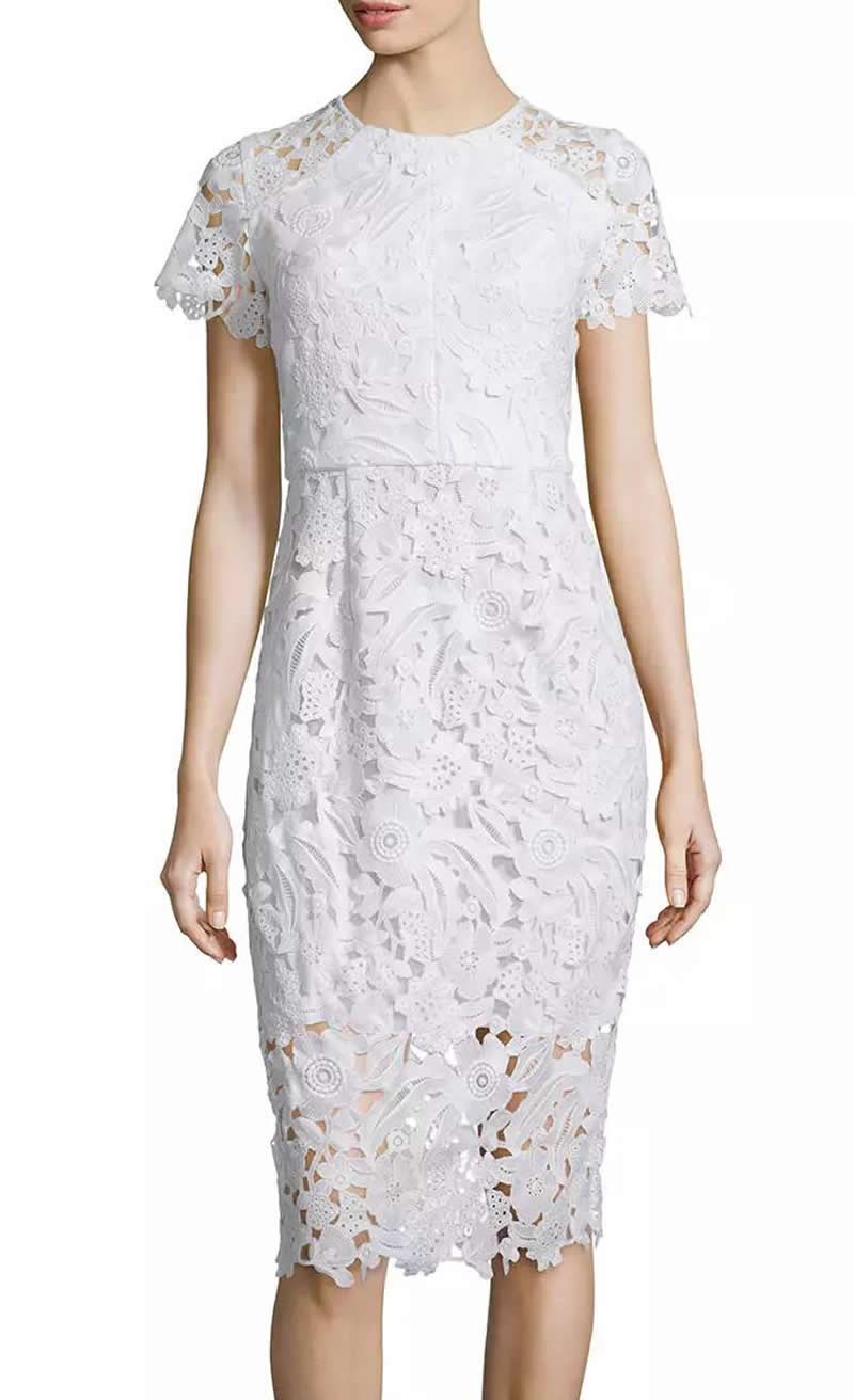 

Cut Out Women Sheath Dress Short Sleeve Round Neck Party Dresses 109A716, White