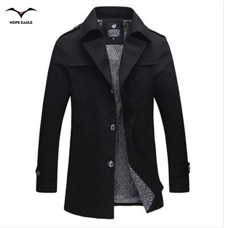 

Fall-2016 Fashion trench coat men jacket men cheap mens trench coats cotton Hot Selling turn-down collar plus size 4XL, Black
