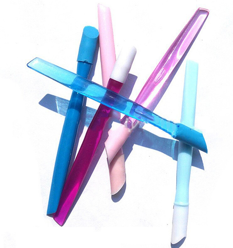 

New 100pcs/lot 10cm Cuticle Pusher Mix color transparent body with soft Rubber head High Quality Nail Tools MJ001