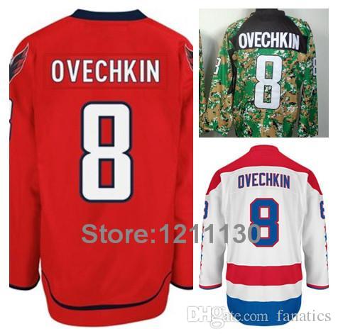 Hommes 2016 Washington Alex Ovechkin Jersey # 8 Rouge Blanc Camouflage Camo Chandails De Hockey Sur Glace Route Away Maison Tous Cousu Prix Bas