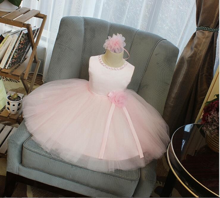 

Summer Baby Girl Birthday Dress Pink Tulle Beading Infant Baby Girl Baptism Christening Wedding Party Princess Dress